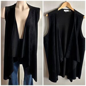 Calvin Klein Black Sleeveless Drape Vest Plus 0X Open Front Waterfall Layered